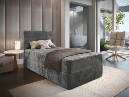 Stylová čalouněná postel boxspring GLORIEN VELVET 90x200 cm šedá
