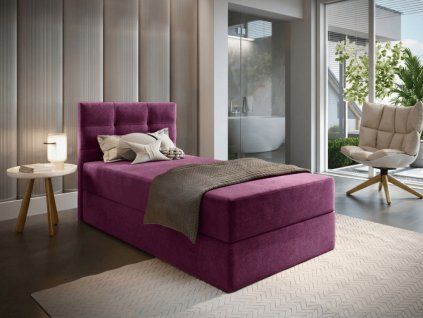 Luxusní čalouněná postel boxspring GLORIEN 90x200 cm v purpurové barvě