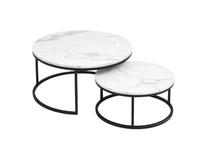 Sada 2 kulatých konferenčních stolků MARBLEX, černá/bílý mramor s elegantním designem