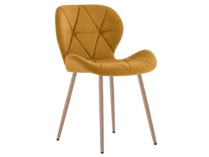 Moderní jídelní židle MANGO VELVET hořčicová se sametovým čalouněním a elegantním prošíváním