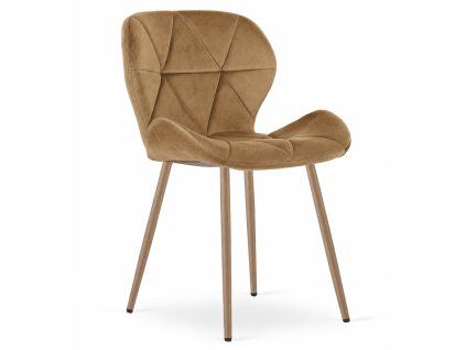Moderní jídelní židle MANGO VELVET světle hnědá se sametovým čalouněním a elegantním prošíváním